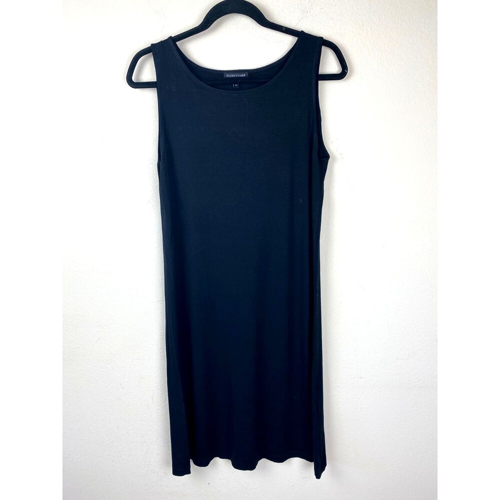 EILEEN FISHER Black Tank Dress XS Stretch Jersey Sleeveless Minimalist Midi USA